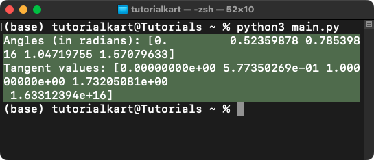 Computing Tangent for an Array of Angles